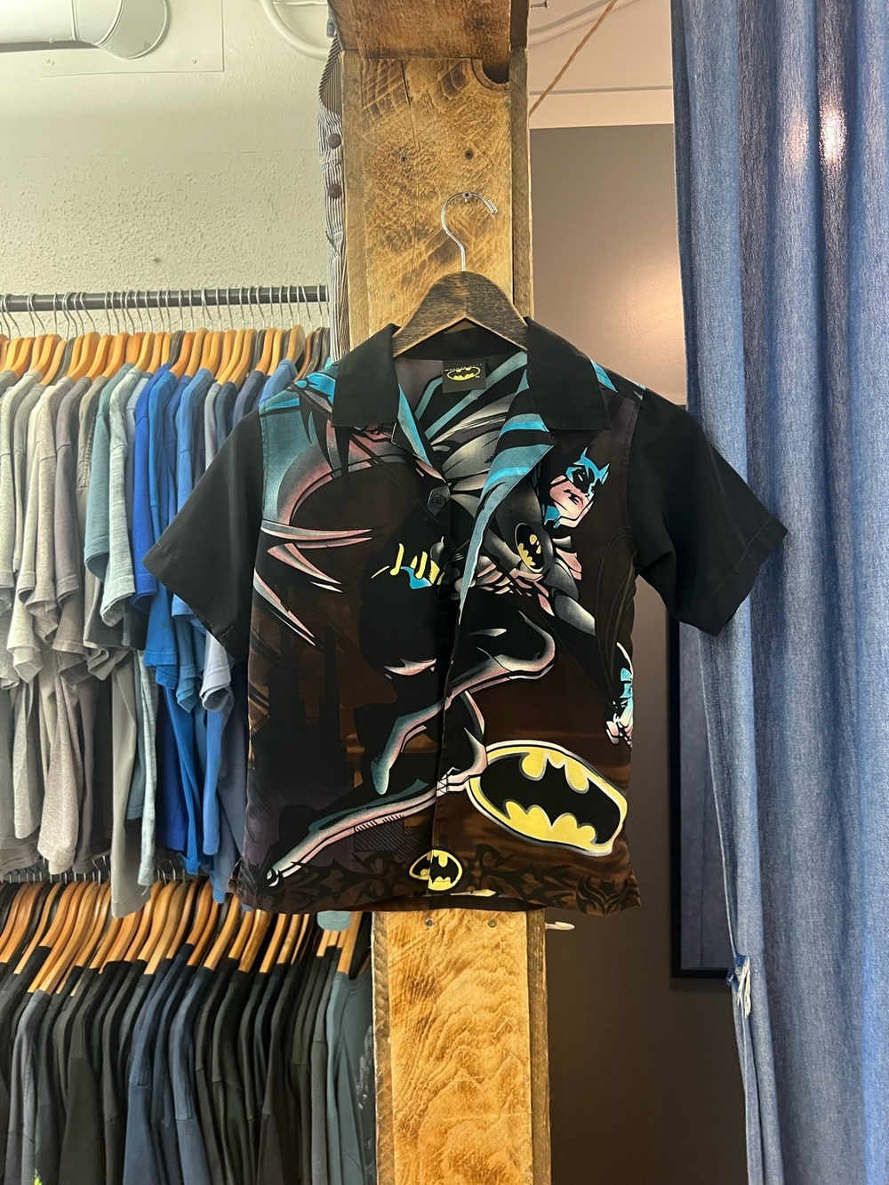 Vintage Batman Kids Graphic Button-Up Shirt